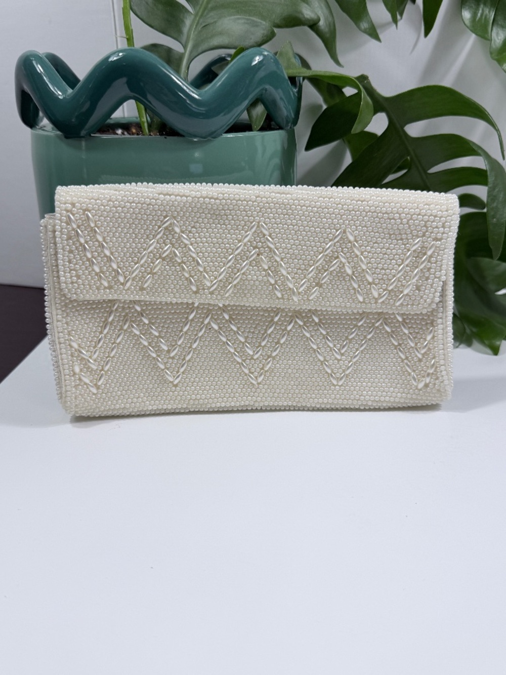 Beaded Pearl Envelope Clutch Evening Bag
